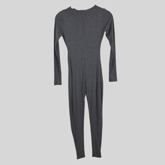 Naked Wardrobe Jumpsuit Catsuit Long Sleeve Front Cutout Gray S - Picture 2 of 4